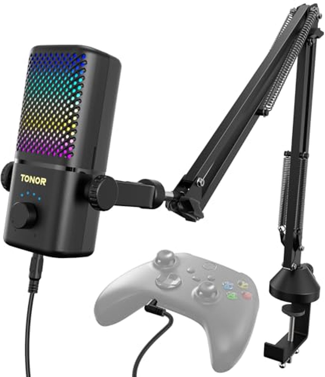 Gaming Microfoon met RGB Verlichting en Lange Batterijduur voor Xbox en Streaming
