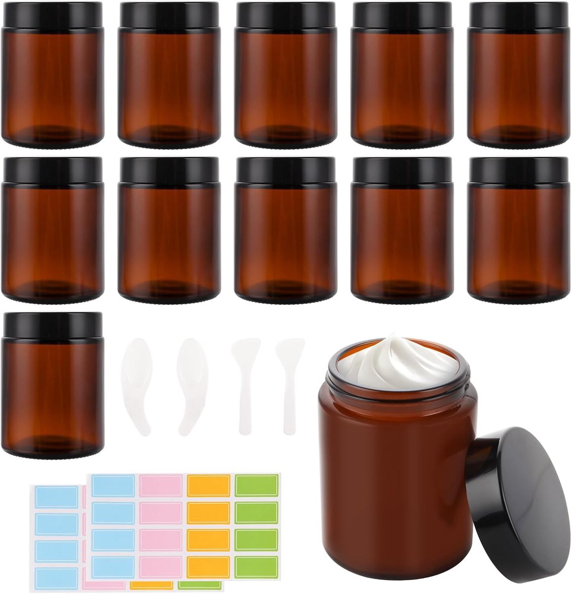 12 stuks ronde bruine glazen potten met deksels - opslag - keukenaccessoires