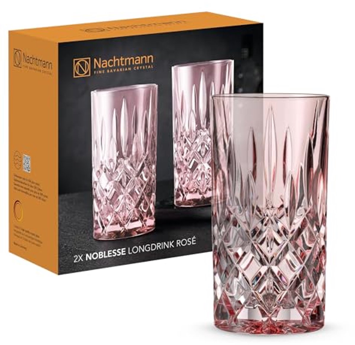 2-delige longdrinkglazenset - roze cocktailglazen van kristal, 395 ml