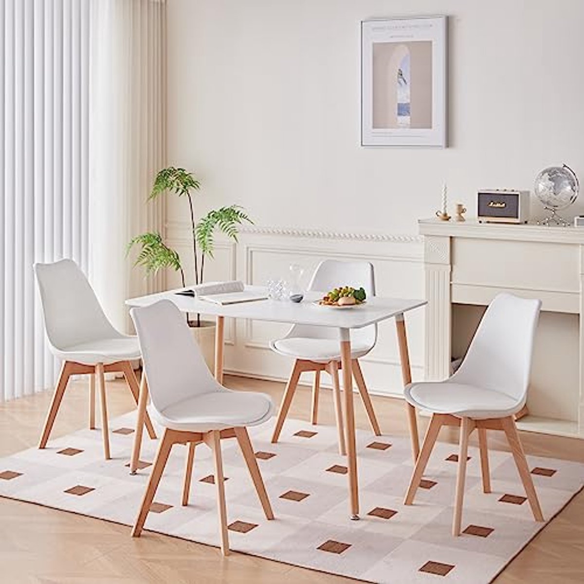 Eettafelset met 4 Comfortabele Stoelen voor Thuis, Kantoor en Café - Wit