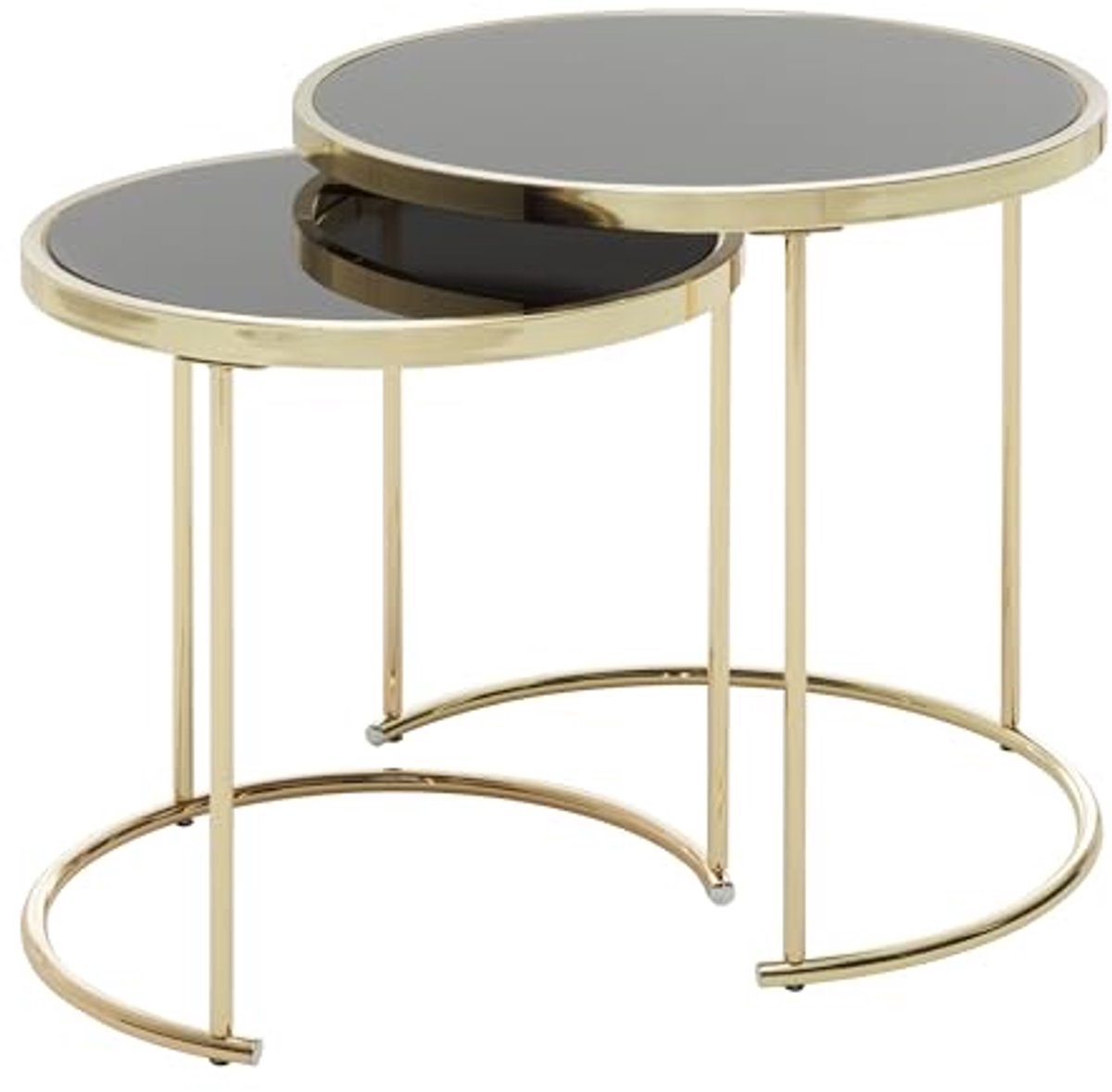 Moderne Zwarte en Gouden Bijzettafel Set van 2 - Ronde Glazen Nesttafels voor Woonkamer