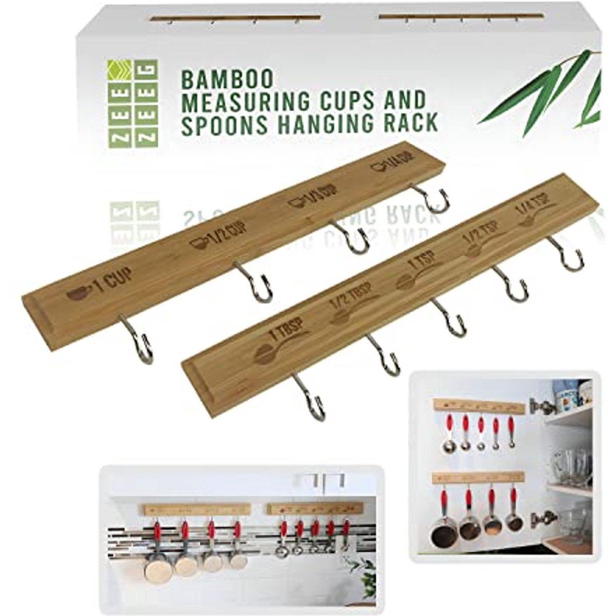 Bamboe Maatbekers en Lepels Set van 2 met Hangend Rek