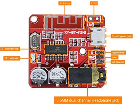 Bluetooth Audio Ontvanger Board - Draadloze Stereo Muziek Module 5.0 — afbeelding 2