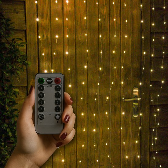 Rideau lumineux Giftmas – 200 LED Wit chaud – 1 x 2 m – Pour porte ou passage – Intérieur et extérieur – Télécommande – Éclairage d'ambiance