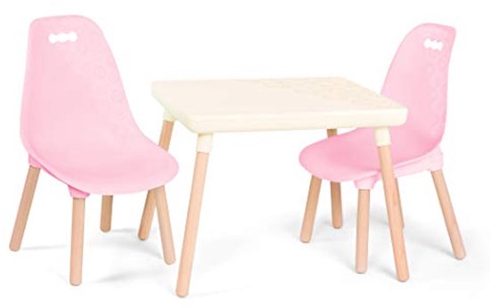 AIYAPLAY Kindertafel met stoel, tafelset en 2 stoelen voor kinderen, activiteitstafel en stoel met rugleuning in berenvorm om te spelen, studeren, knutselen, 3-6 jaar