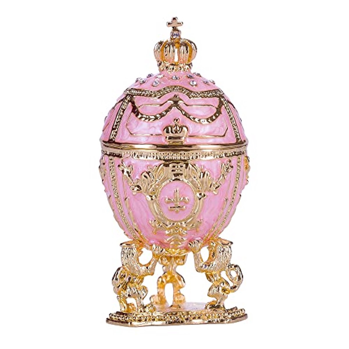 Faberge-stijl juwelendoos met leeuwen en keizerskroon - 7,5 cm roze