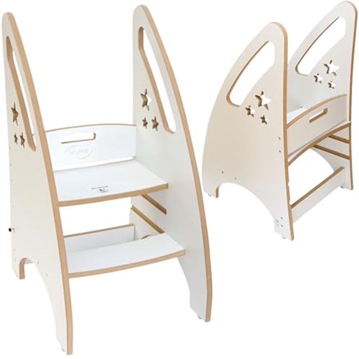 Image of 3-in-1 groeiende opstapkruk voor kinderen, antislipfunctie, houten leuningen, tot 100 kg, voor badkamer en keuken