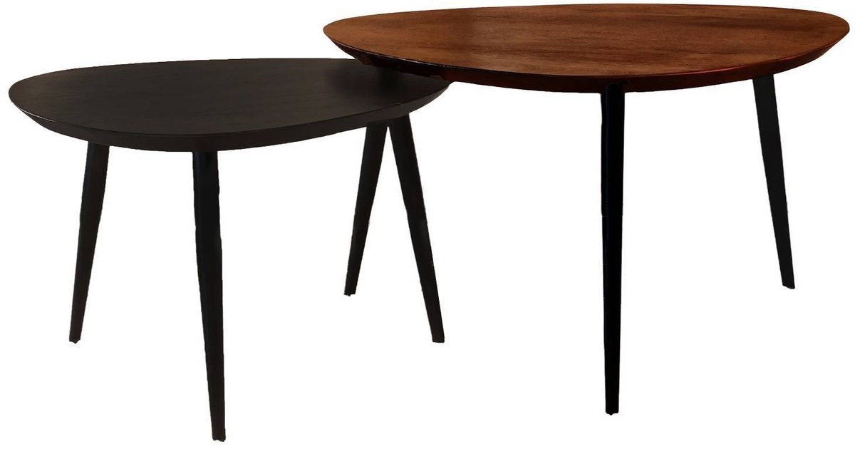 Lizzely Garden & Living Salontafel organisch set van 2 mangohout Leyla bruin en zwart bijzettafel organisch mango side table