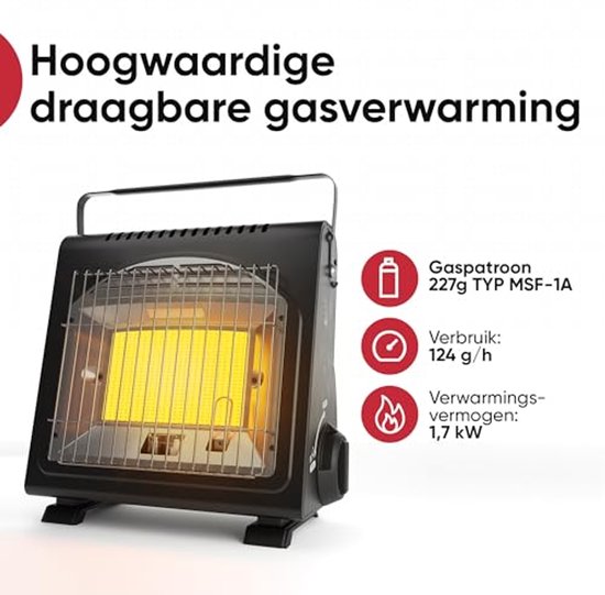 Draagbare gasverwarming voor camping – Multifunctionele keramische verwarming 1,7 kW — afbeelding 4