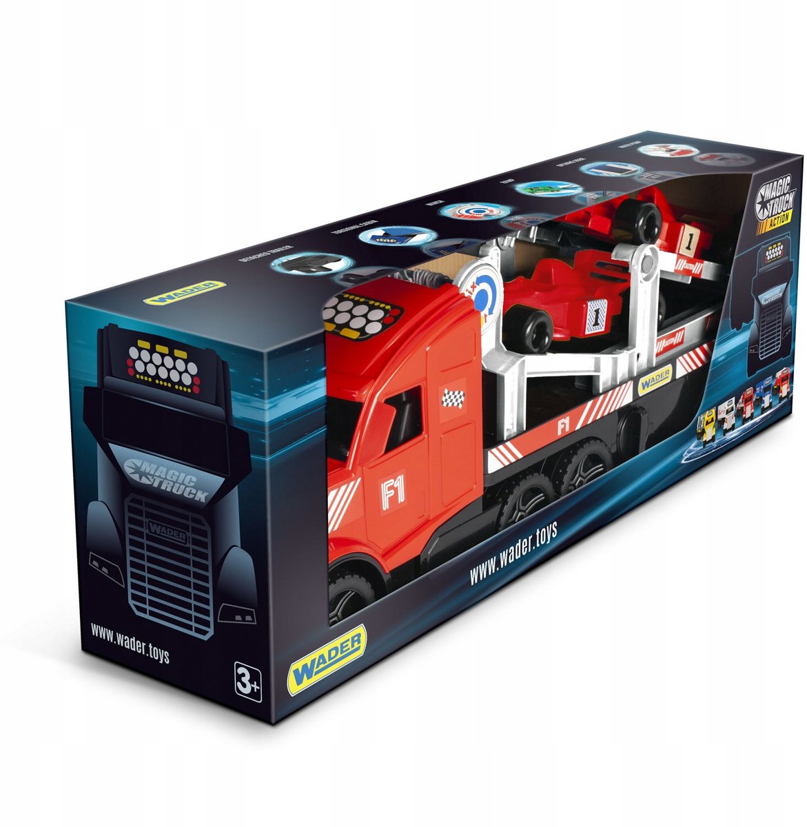 Wader Magic Truck Action Formule 1 Vrachtwagen met Raceauto's