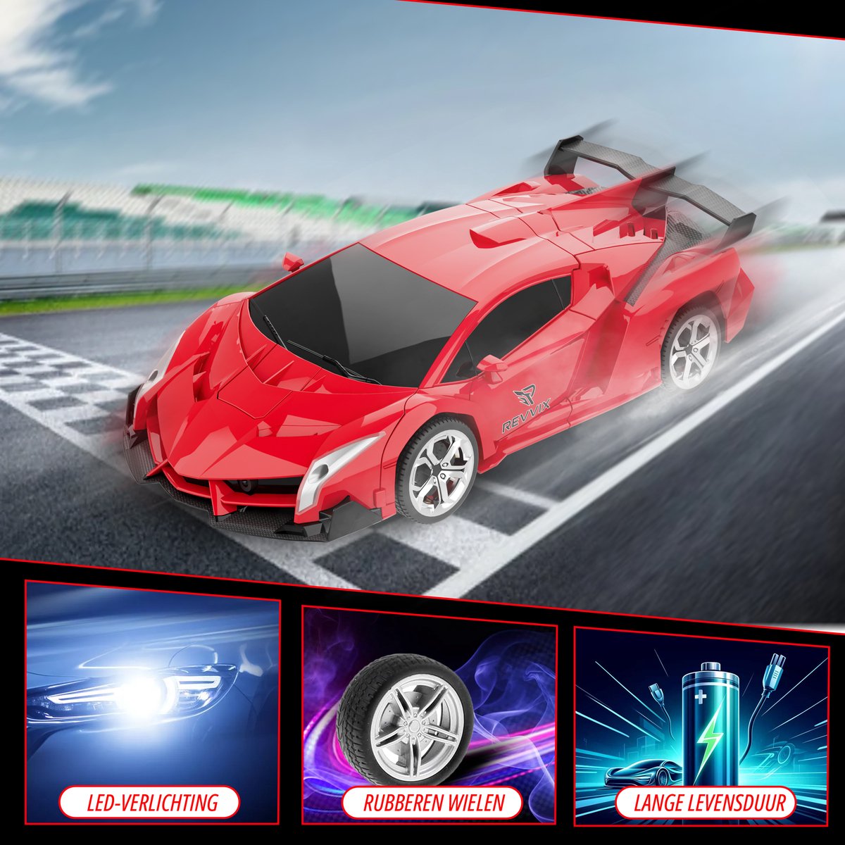 Revvix Bestuurbare Auto - RC Auto - Afstandsbestuurbare auto - Radiografisch bestuurbare auto - Race auto afstandbestuurbaar - Auto afstandsbediening - Robot - 2 Accu's - Rood - Buiten - voor Jongens & Volwassenen - Offroad - Drift - Car — afbeelding 13