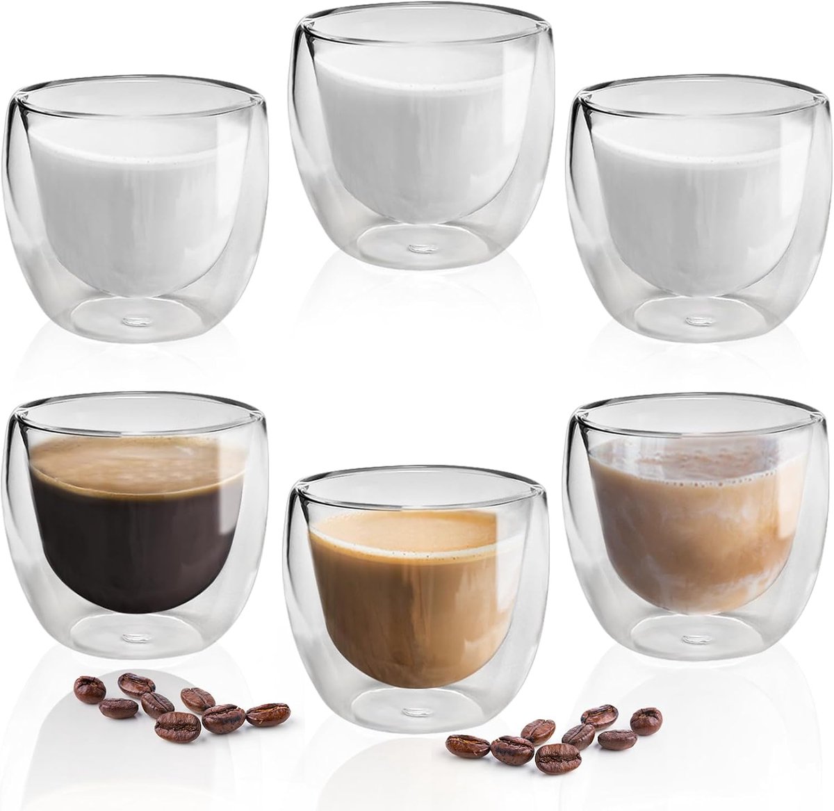 longziming -Set van 6 Dubbelwandige Glazen Espressokopjes 80ml – Thermoglazen voor Latte Macchiato, Cappuccino en Koffie – Isolerende Koffieglazen voor Thuis, Kantoor en Café
