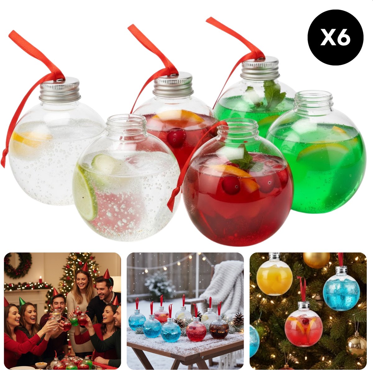Cheqo® Vulbare Kerstballen - Shotglaasjes Kerst - Drankballen Shotglaasjes - Borrelballen - Kerstversiering - Kerst Decoratie - Party Kerstdecoratie - 100 ml Inhoud - Shotjesballen - Kerstcadeau - Feestelijke Kerstballen