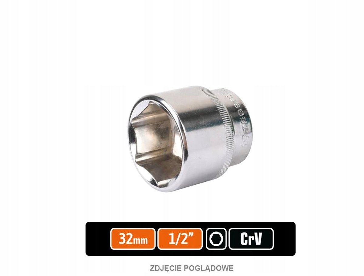 Dopsleutel 1/2" zeskant 32 mm CRV Staal