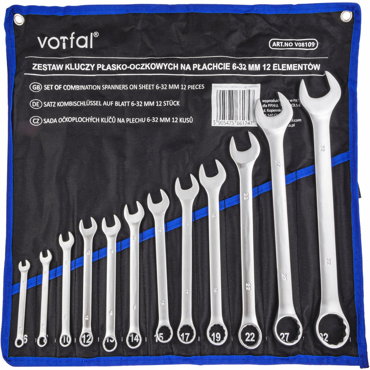 Vorfal ringsleutelset 6-32 mm, 12-delig, chroom-vanadium, inclusief rolkoffer