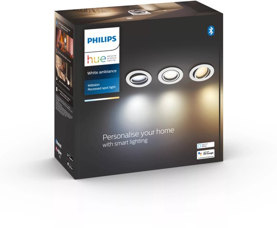 Philips Hue Milliskin inbouwspot - White Ambiance - 3-pack - wit - rond - Bluetooth