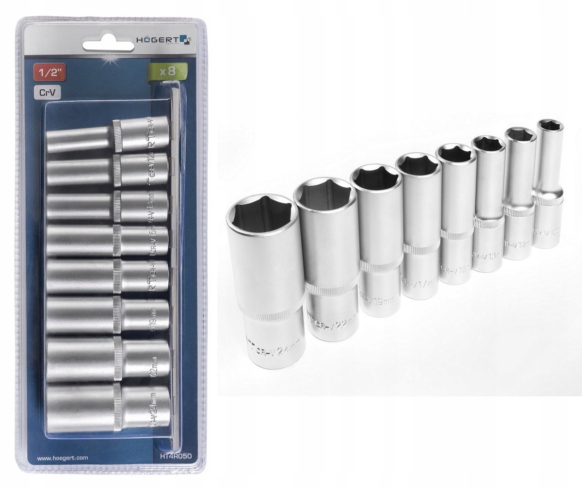 Högert Lange Dopset 1/2" 10-24 mm 8 Stuks CrV Staal