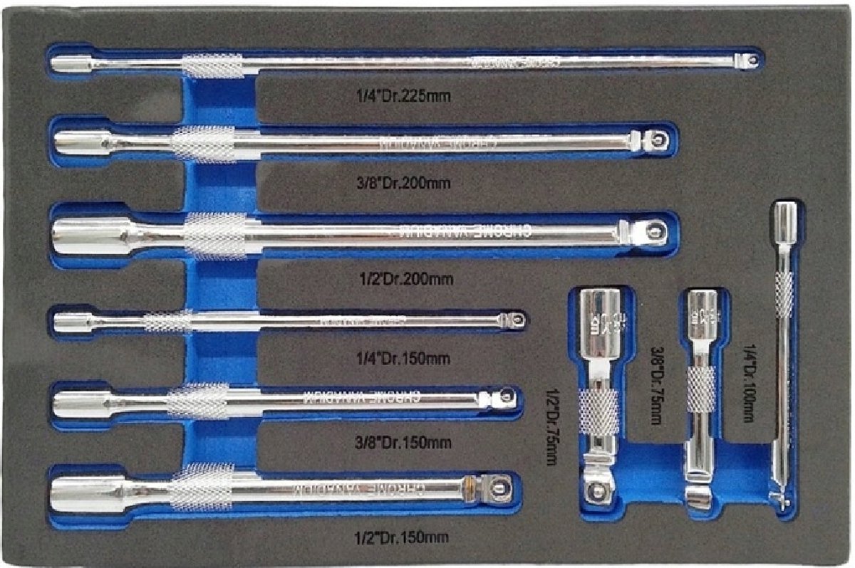 Falon-Tech 9-delige Set Verlengstukken CrV 1/4", 3/8", 1/2"
