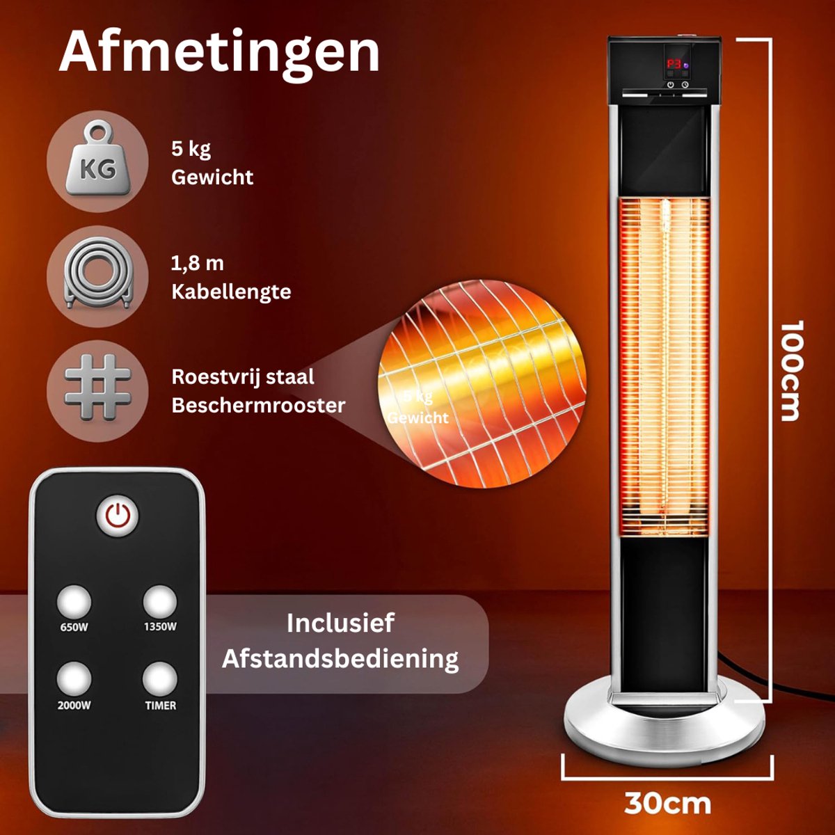 DailySupplies® Elektrische Kachel - Heater - Terrasverwarmers – foto 3