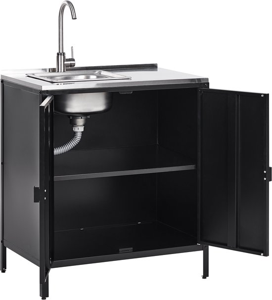 VILAMA - Tuin kookeilanden met keukenkasten - Zwart - 4-delig - RVS — afbeelding 2