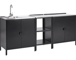 VILAMA - Tuin kookeiland met keukenkast en spoelbak - Zwart - RVS