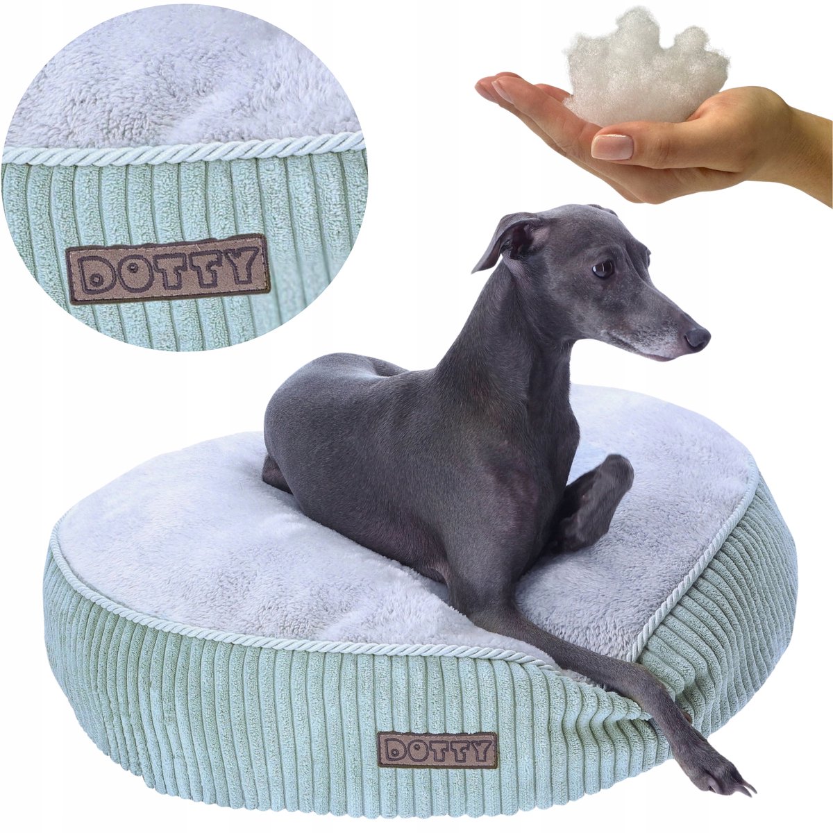DOTTY Ronde Hondenkussen Puf Zacht Bed Mint Corduroy 60cm