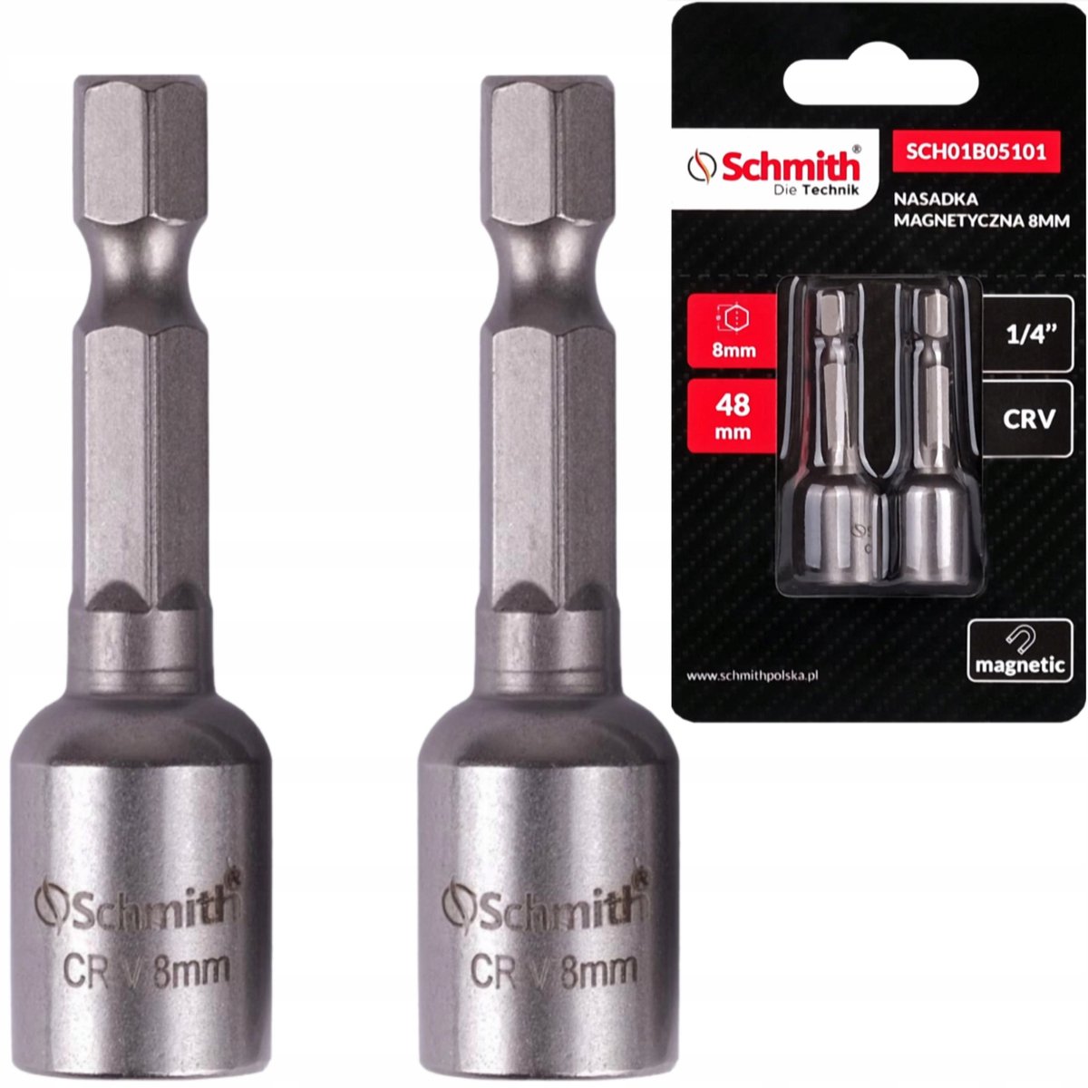 Magnetische Dop Bit 8mm 1/4" 2 stuks - Schmith