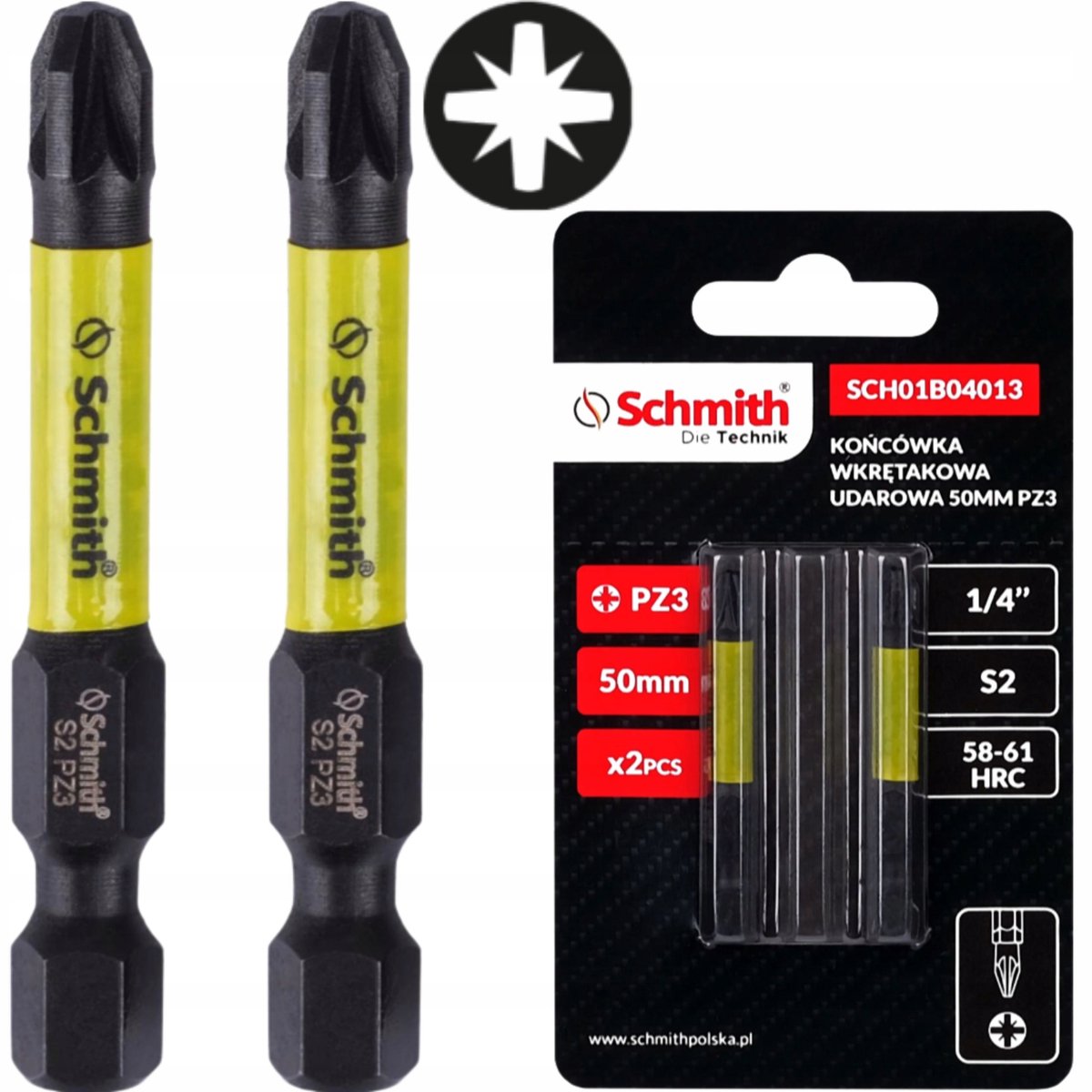 Schmith Slagmoer Bit PZ3 50mm Magnetisch 2 Stuks
