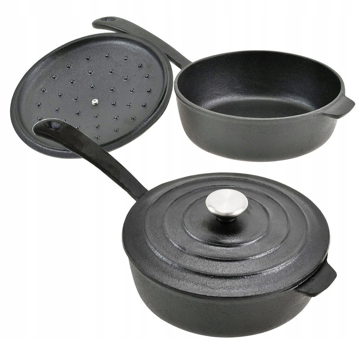 Zware Gietijzeren Koekenpan met Deksel 24 cm, 2.6L, Oven & Inductie