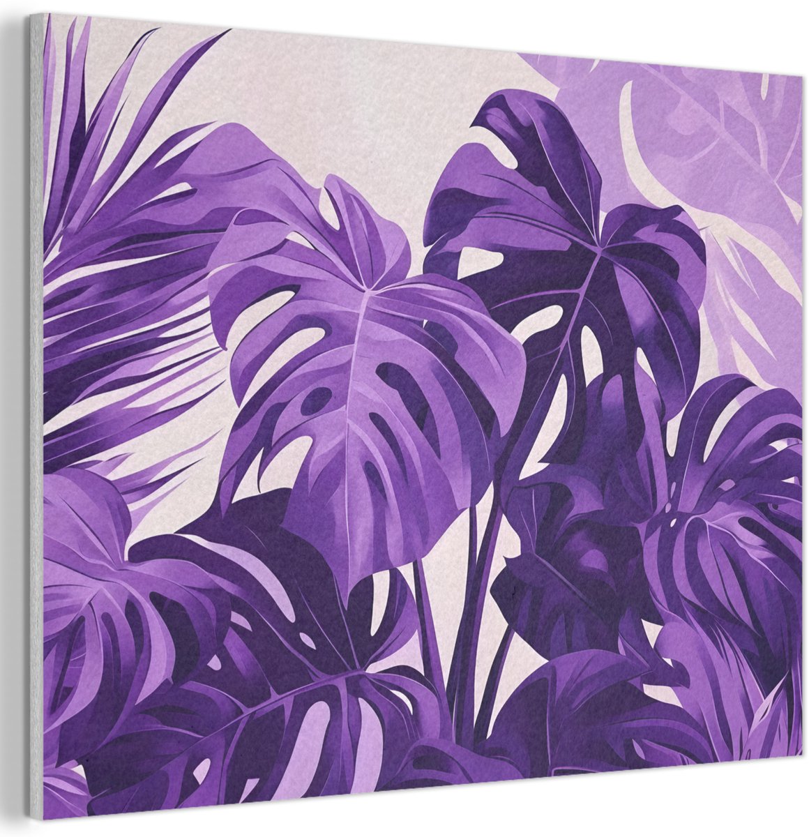 Akoestisch wandpaneel 70x50 cm - Vilt schilderij Bladeren - Paars - Tropisch - Abstract - Akoestische panelen - Geluidsdempende wanddecoratie - Geluidsisolatie woonkamer - Muurdecoratie geluidspanelen
