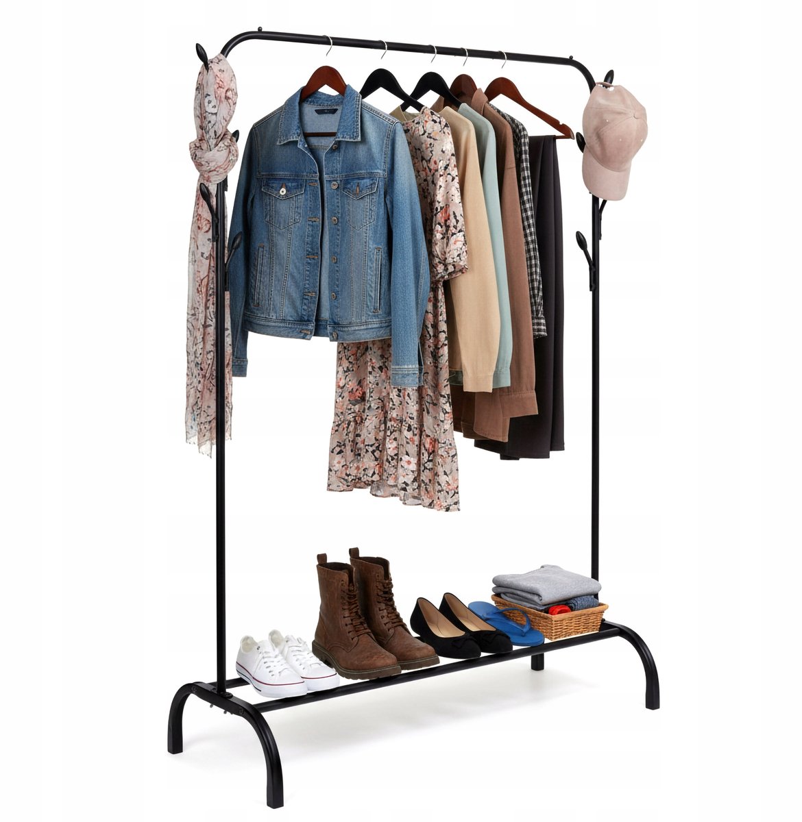 Standaard Kledingrek met Schoenenplank - Zwart, Loft Stijl