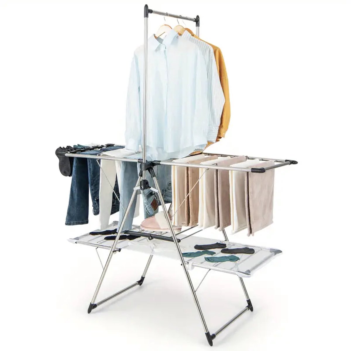 Luxe Uittrekbaar Droogrek met Hangerstang 182x138x63 cm – Opvouwbaar & Stevig Droogrek