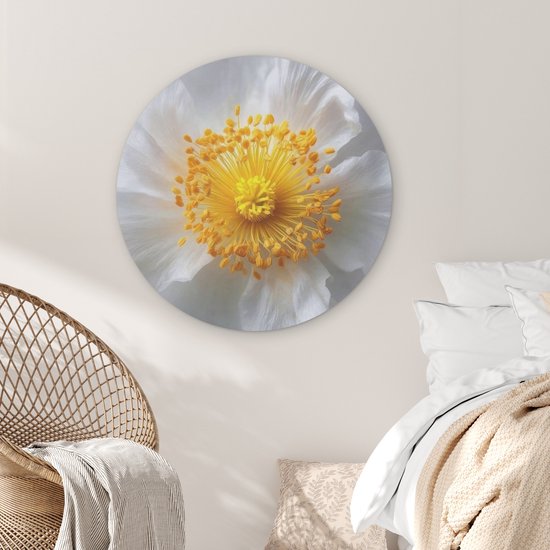 Akoestisch wandpaneel rond 90x90 cm - Vilt schilderij Wit - Bloem - Elegant - Ronde akoestische panelen - Geluidsdempende wanddecoratie - Geluidsisolatie wandcirkel - Muurdecoratie geluidspanelen