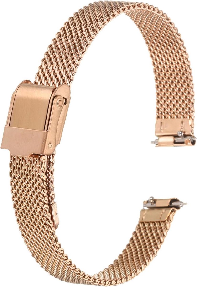 RVS Horlogeband 10 mm, snelsluiting, verstelbaar, metalen armband, roségoud, unisex.