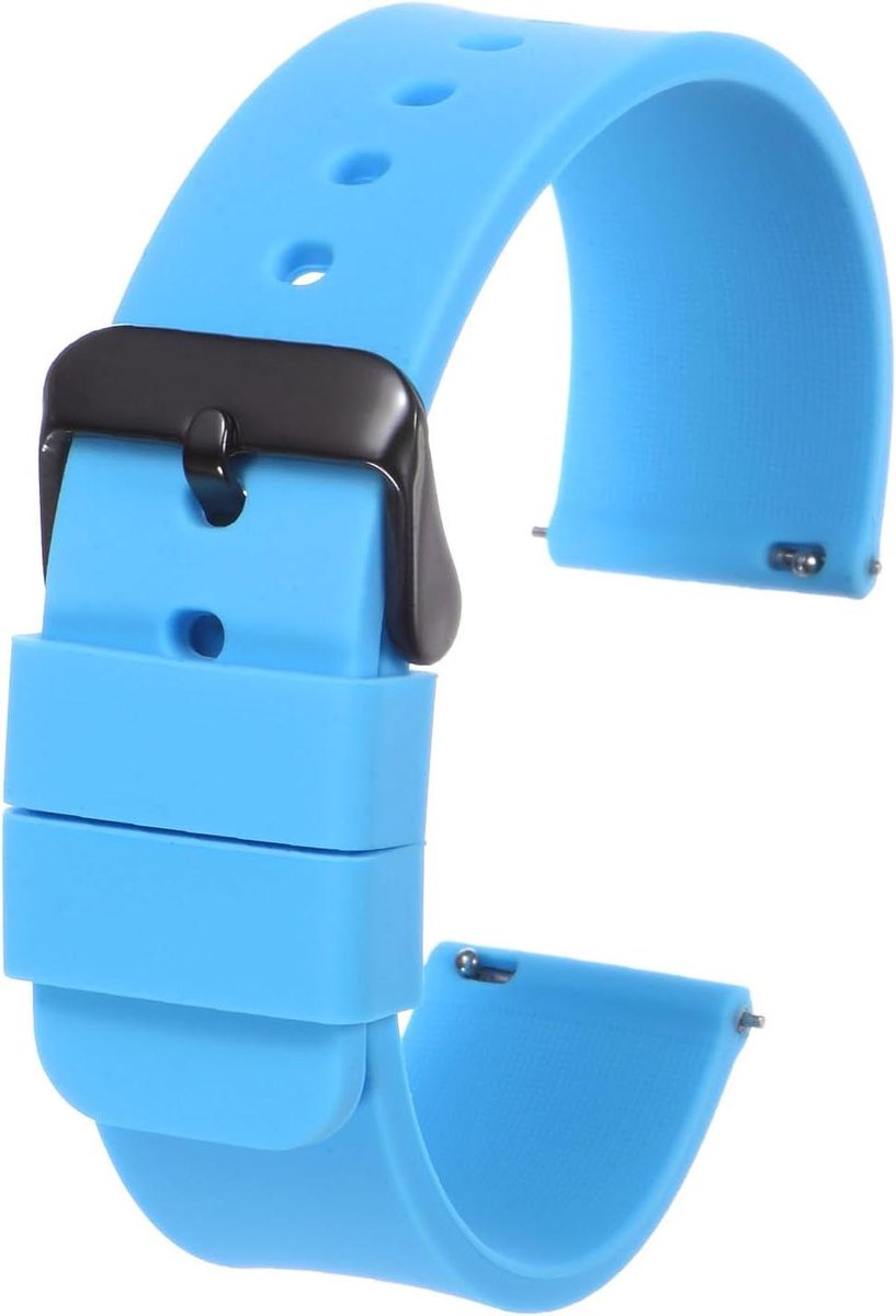 Siliconen horlogebandje 22mm breed snelsluiting zachte rubberen reservehorlogeband zwart roestvrijstalen sluiting mannen vrouwen lichtblauw.