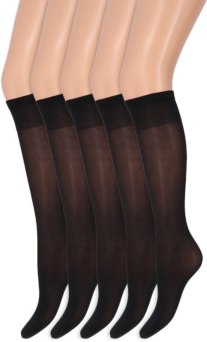 Marianne Glans pantykousen | Kniekousen | 35 Denier | Merk: Marianne | One Size | Kleur: Zwart | 5 Paar