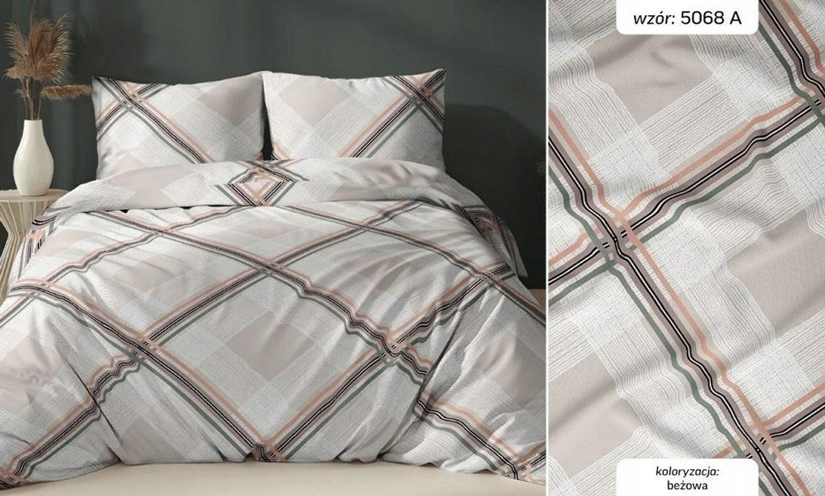 Satijnen Dekbedovertrek 140x200 Beige Ruit met Rits KARO