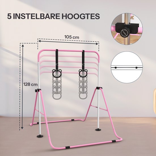 Turnrek Voor Kinderen In Hoogte Verstelbaar Tot 100 Kg - Inklapbaar Turnstang Voor Binnen En Buiten