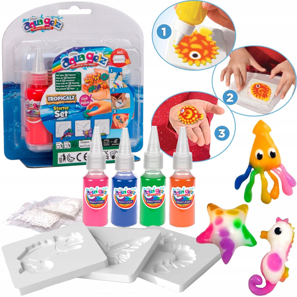 Aqua Gelz Tropisch Startset: 4 Kleuren Gel, 3 Vormen, 3D Figuren Maken