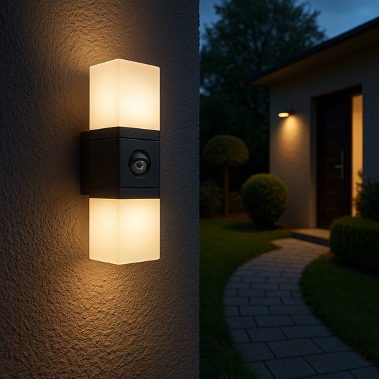 Homèlle Buitenlamp Met Bewegingssensor - Wandlamp Voor Binnen En Buiten Tuinverlichting 2700k Industrieel Zwart Design Led 10x10x10cm