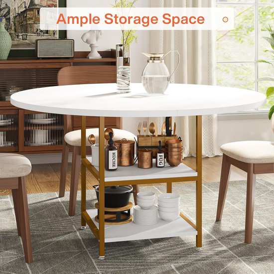 WFL GROUP Ronde uittrekbare eettafel met zwarte metalen poten, opslag van de uitbreidingsplaat binnen, industriële ronde tafel voor woonkamer, ruimtebesparend, 100 cm, betongrijs