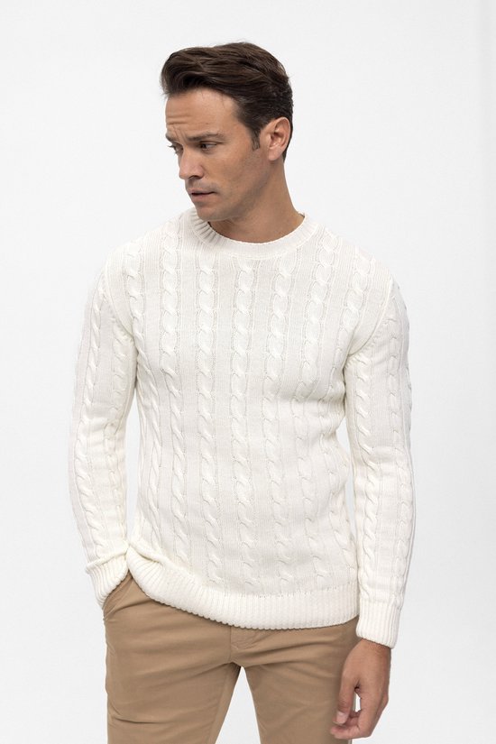 Pull Felix Hardy à col rond en maille torsadée - 100 % Katoen - Taille M