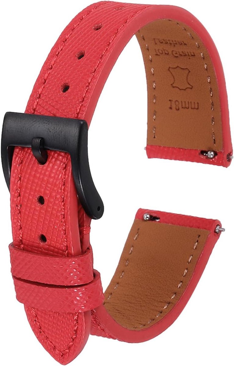 Leren horlogebandje 18 mm met snelwissel en roestvrijstalen gesp in rood