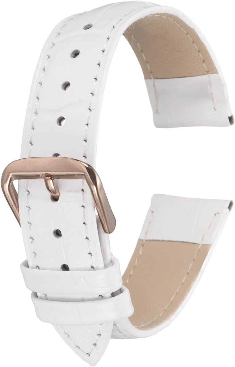 Leren horlogeband 18mm reliëf patroon rundleer vervanging veerpennen wit roségoud - heren dames.