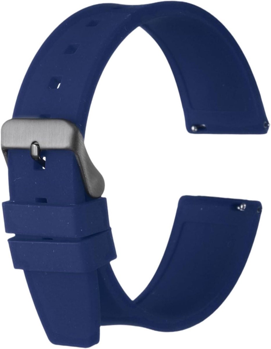 Siliconen horlogebandje 20 mm snelsluiting flexibel zacht rubberen horlogebandje zwart roestvrijstaal reservearmband marineblauw heren dames - geen edelsteen