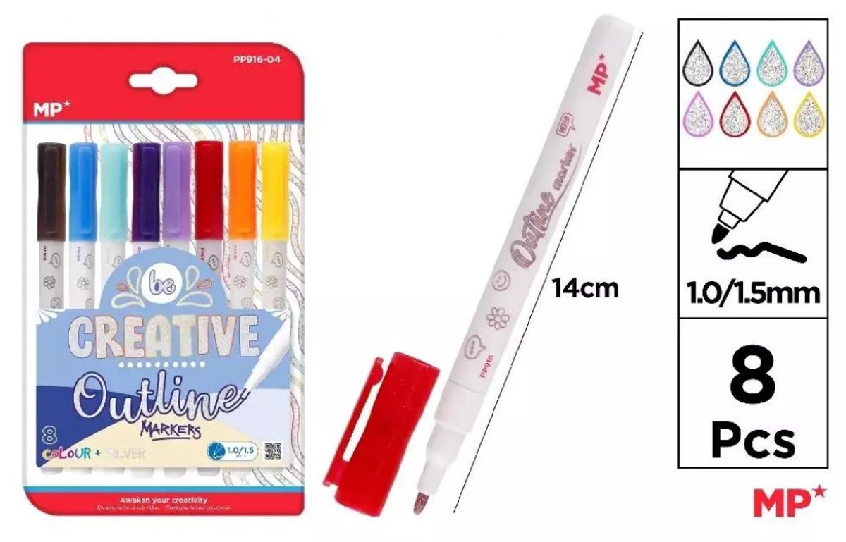 Dubbele Lijn Markers - 8 Kleuren Set