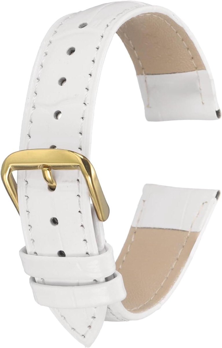 Leren horlogeband 18 mm reliëf patroon rundleer horlogeband vervanging witgoud 18mm.