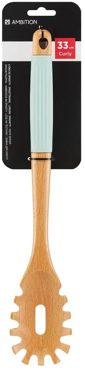 Curly Spaghettilepel 33 cm - Hout en Pastel Groen