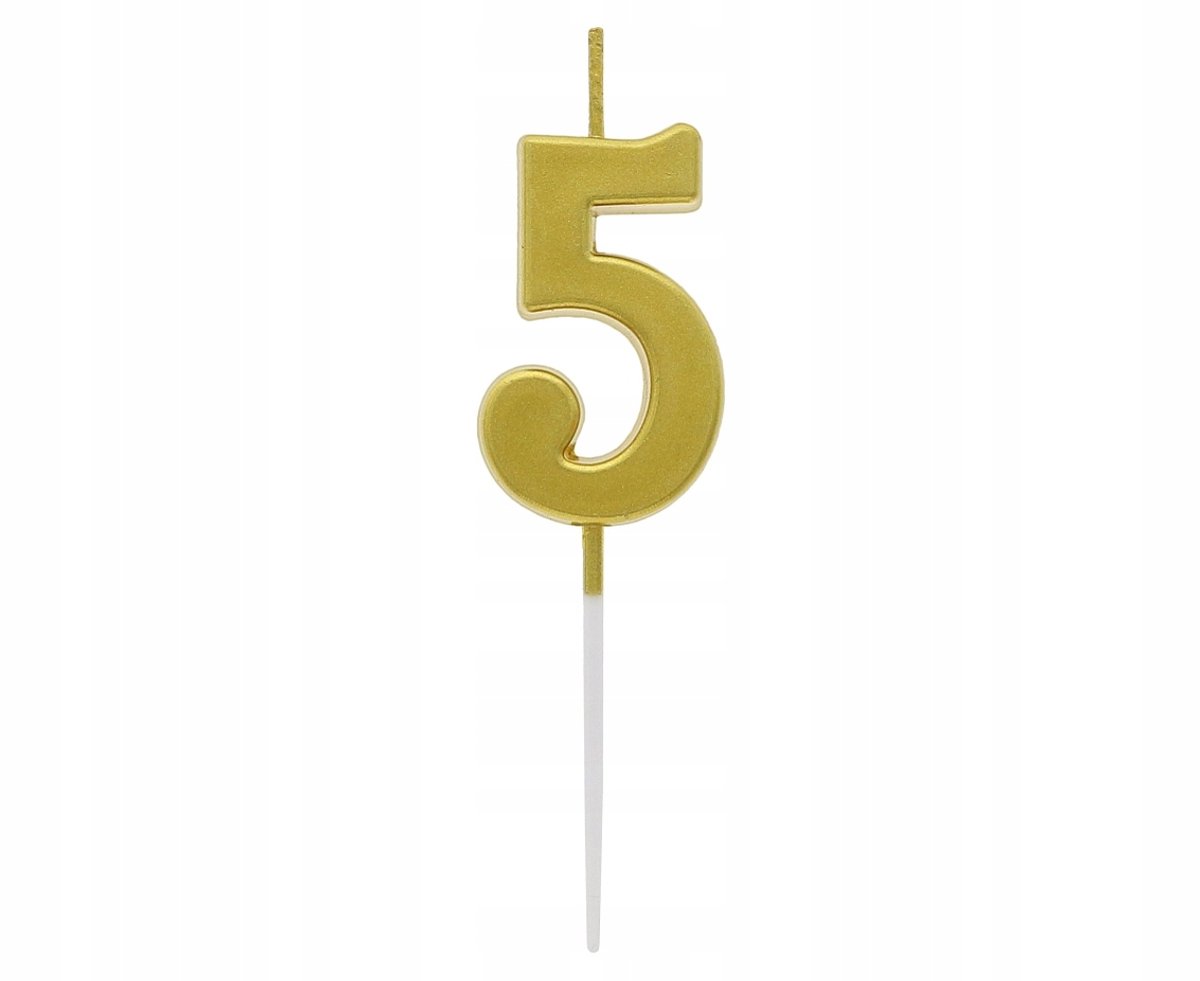 Metalen Gouden Kaars Cijfer 5, 9.5cm - Feestelijke Decoratie