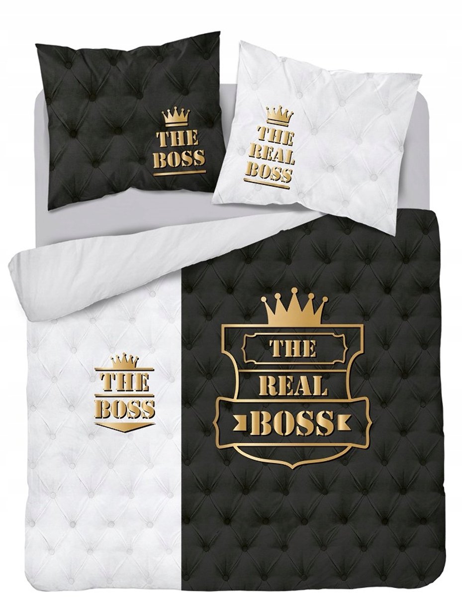 Katoenen Beddengoed 160x200 'The Boss & Real Boss' Zwart Grijs